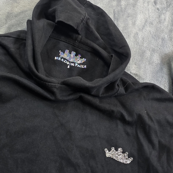 Heads Or Tails Black Graphic Hoodie Mens L Skull Snake Rhinestones - Picture 9 of 12